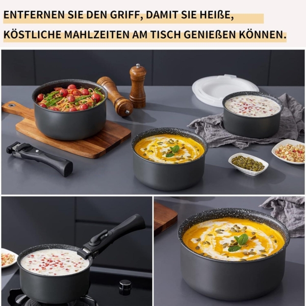 Kochtopf Set 7-tlg. 16+18+20cm abnehmbarer Griff Induktion Antihaft backofenfest Bild 4
