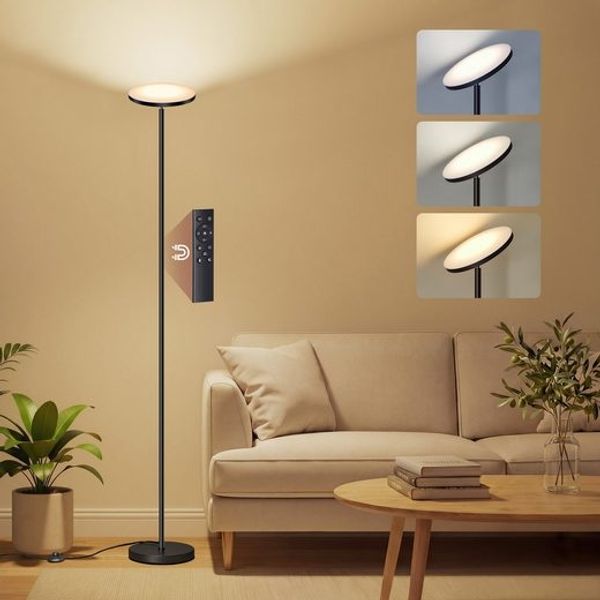 VASAGLE LED Standleuchte 30W, drehbarer Kopf, Stehlampe mit Fernbedienung, Timer, für Schlafzimmer, Memory-Funktion, schwarz