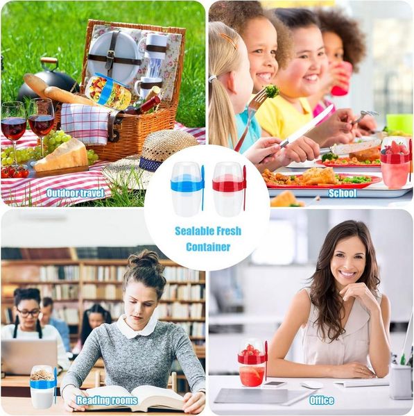 MOPUEA Aufbewahrungsbecher Aufbewahrungsbecher 4 St Salatschüssel Tragbarer Reisebecher mit Gabel, (Lunchbecher Set für Salat Joghurt Müsli Snack To Go, 4-tlg), BPA frei auslaufsicher tragbar spülmaschinenfest Snackbecher