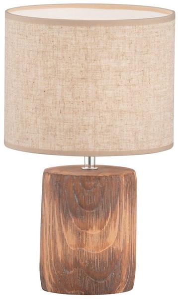 LED Tischlampe mit Leinenschirm Beige & Betonfuß Holzoptik, Höhe 35cm