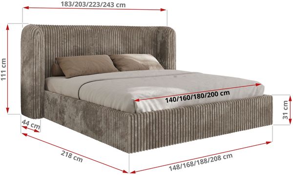 Polsterbett Bett mit Holzlattenrost Schlafzimmer Bett Doppelbett gepolstertes Kopfteil Pocket Matratze - EMORA CLASSIC - 180x200 cm - Hellbraun Cord - VIRE LUX Bild 4
