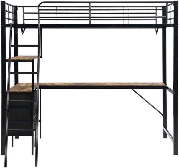 Etagenbett 90x200 cm aus Metall und Spanplatte mit Schreibtisch, 3 Schubladen und 4-stufiger Schrägleiter Bild 6