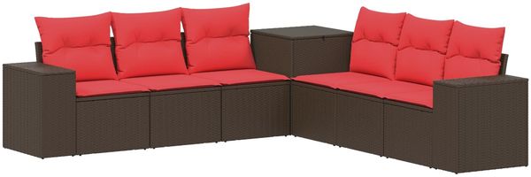 vidaXL Sofa Set 7 pcs Braun und Rot Polyrattan und Stahl 3448841