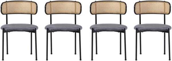 Merax Samt-Esszimmerstuhl (4 St), 4er Set Rattanstuhl Polsterstuhl Rattan-Freizeitstuhl, Wohnzimmerstuhl Samt mit Rückenlehne, Grau