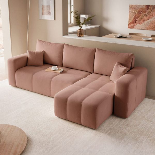 Ecksofa Schlafsofa Sofa LEROS in Stoff Manila Altrosa Ottomane Links