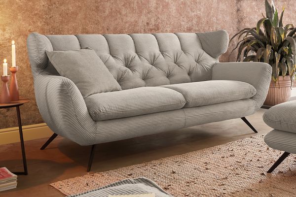 KAWOLA Sofa CHARME 3-Sitzer Cord steingrau 94 x 95 x 225 cm