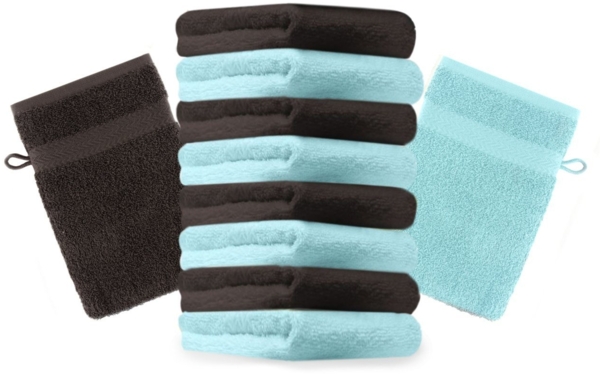 Betz Waschhandschuh 10 Stück Waschhandschuhe Premium 16x21 cm Farbe dunkelbraun und türkis, (10-St)