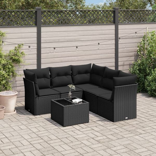 vidaXL 6-tlg. Garten-Sofagarnitur mit Kissen Schwarz Poly Rattan 3217625