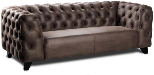 Casa Padrino Luxus Chesterfield Leder 2er Sofa Vintage Braun / Schwarz 167 x 95 x H. 80 cm - Echtleder Wohnzimmer Sofa - Chesterfield Wohnzimmer Möbel