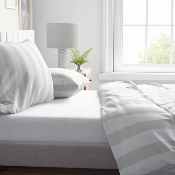 Leonado Vicenti Bettwäsche Baumwolle 135x200 cm und 155x220 cm, Jersey, 2 teilig, Streifen in Grau und Weiß mit Markenreißverschluss Bild 2