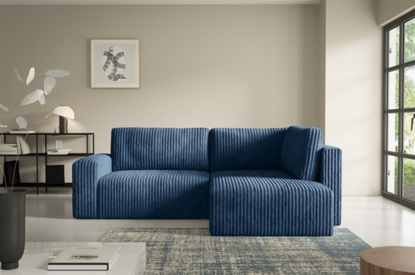 Ecksofa mit Schlaffunktion NATALIA XL in Stoff Tilia Dunkelblau Ottomane Rechts