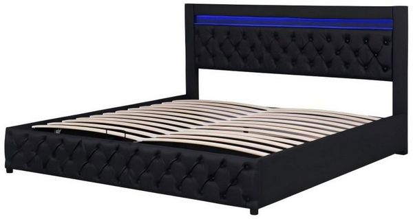Odikalo Stauraumbett Polsterbett Funktionsbett Lattenrost 16-LED Weiß/Schwarz 140/160/180cm