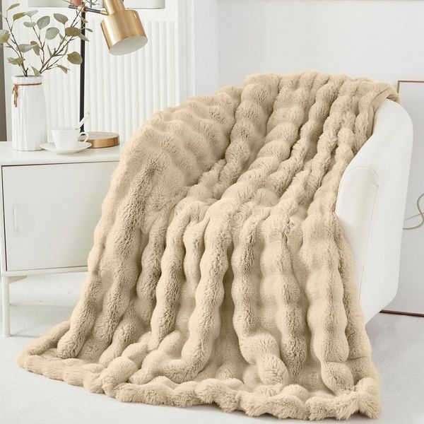 Wohndecke Kuscheldecke Kaninchen Warme Weiche Doppelseitig Decke Couch Bett Sofa, LMaxhome, (1St)750G/M² Cozy Kunstfell Überwurfdecke Schlafzimmer Büro Wohnzimmer