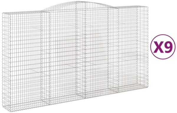 vidaXL Gabionen mit Hochbogen 9 Stk. 400x50x220/240cm Verzinktes Eisen 3147081