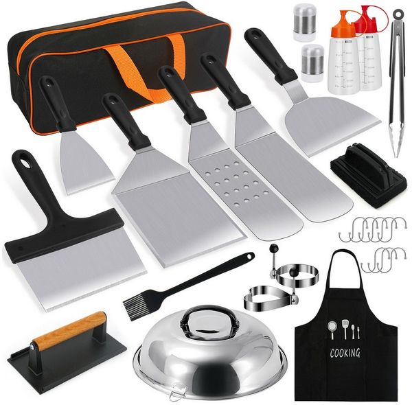 OSTWOLKE Grillbesteck-Set Grillspachtel Plancha Zubehör Teppanyaki BBQ Set Edelstahl, (27, 27 tlg), Geschenkset