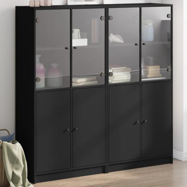 vidaXL Bücherschrank mit Türen Schwarz 136x37x142 cm Holzwerkstoff 3206525