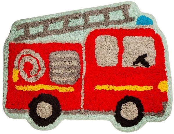 Sass & Belle Kinderteppich Mini Feuerwehr, Feuerwehrauto, Baumwolle, ca. 44 x 60 cm