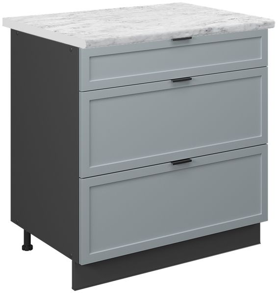 Küchenunterschrank Fame-Line Hellblau-grau 80 cm mit 3 Schubladen, AP Marmor Vicco