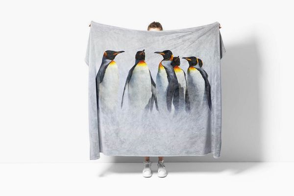 Sinus Art Handtücher Handtuch Strandhandtuch Saunatuch Kuscheldecke mit Tiermotiv Pinguine Kaiserpin, Baumwolle-Polyester-Mix (1-St), Handtuch