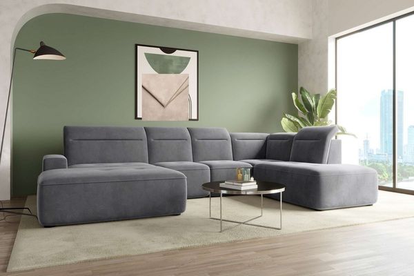 99rooms Wohnlandschaft Elvaro, Sofa, U-Form, Bezug aus Velours PALLADIUM, mit elektrischer Sitztiefenverstellung