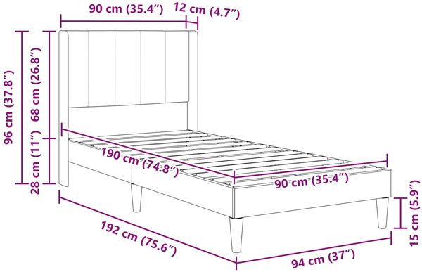 vidaXL Bettrahmen mit Kopfteil Schwarz 90 x 190 cm Samt 42027477 Bild 9