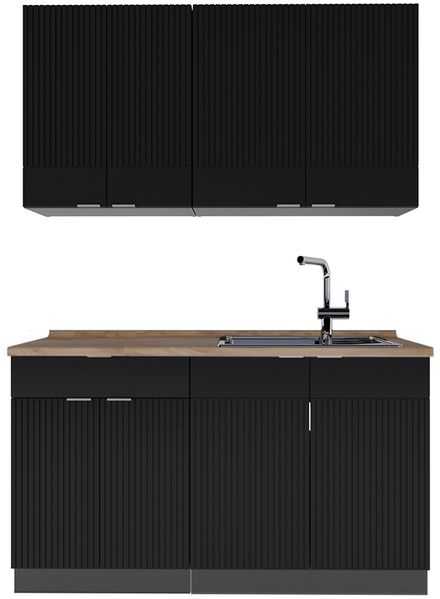 Singleküche Fame-Line Schwarz gestreift/Anthrazit 140 cm , AP Eiche Vicco