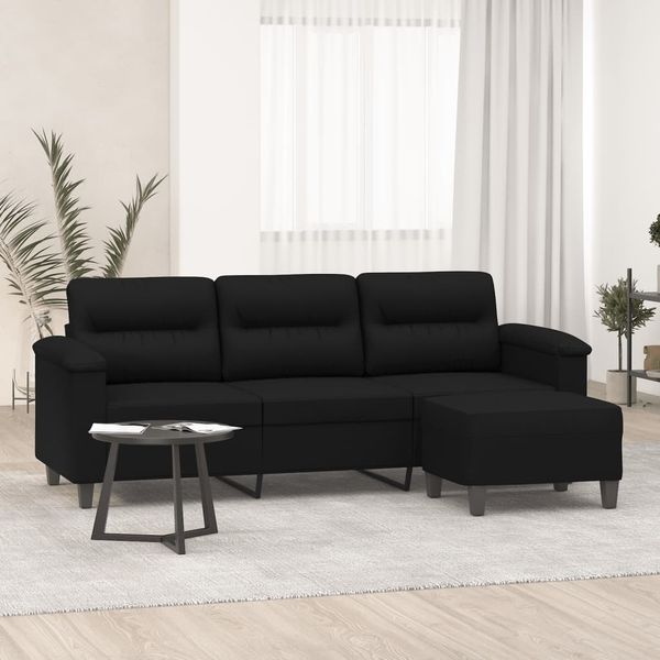 vidaXL 3-Sitzer-Sofa mit Hocker Schwarz 180 cm Mikrofasergewebe 3201234
