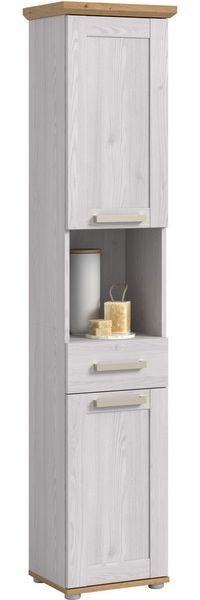 welltime Hochschrank COSENZA, Höhe 187cm, 2 Türen, 1 Schubkasten, 1 offenes Fach (1-St, in Landhausoptik, mit weiteren Artikel der Serie kombinierbar) Hochschrank, Bad, Badezimmerschrank