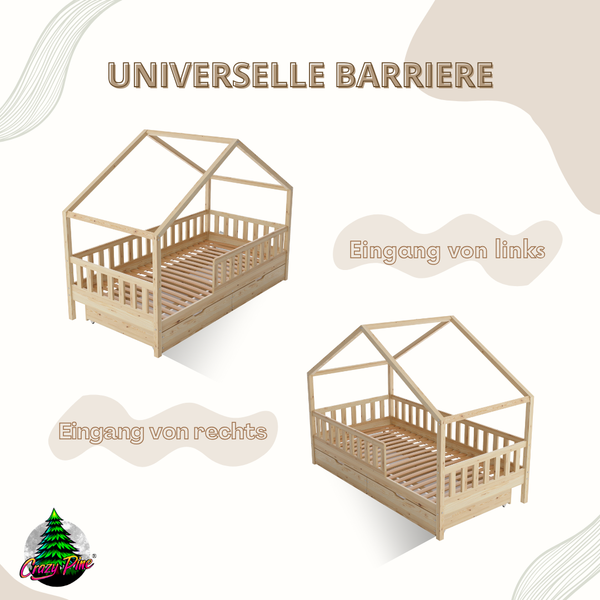 Crazy Pine 'Crazy House' Hausbett mit abnehmbaren Rausfallschutz, Naturholz, Natur, 140x200 cm, mit Schubladen Bild 8