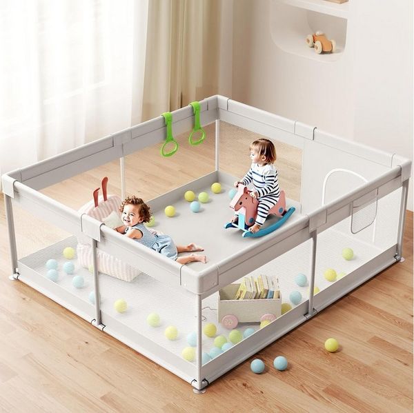 MC Star Laufstall 175x150cm - Großes Laufgitter Baby, XXL Sicherheitsspielplatz (Für Kinder Mit Atmungsaktivem Netzdesign, Rutschfeste Basis, 2 Zugringe (175x150X64 cm)