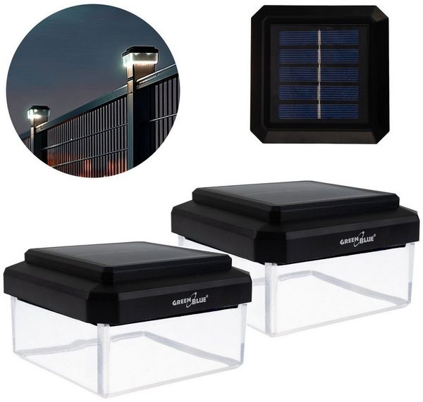 GreenBlue LED Solarleuchte GB125/GB127/GB128 Aufsatz Solarlampe für Pfosten, LED fest integriert, Warmweiß, Lichtquelle im Garten Wegbeleuchtung