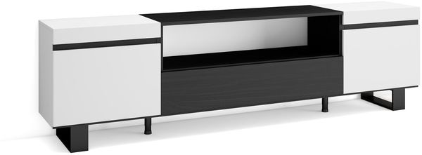 Skraut Home | TV-Schrank, Lowboard | für Wohnzimmer und Esszimmer | 200 x 57 x 35 cm | Für TV-Geräte bis zu 80" | Industriedesign | Moderner Stil | Weiß und Schwarz