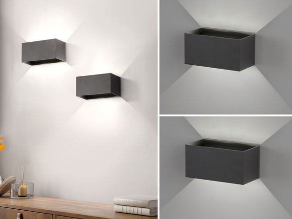 2er SET LED Updown Wandlampen Schwarz für Innen & Außen, Breite 20cm