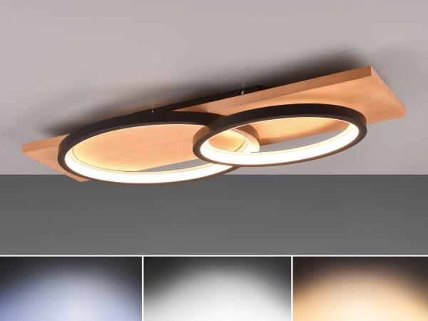 LED Deckenleuchte BARCA dimmbar Naturholz Metall Schwarz, Breite 75cm