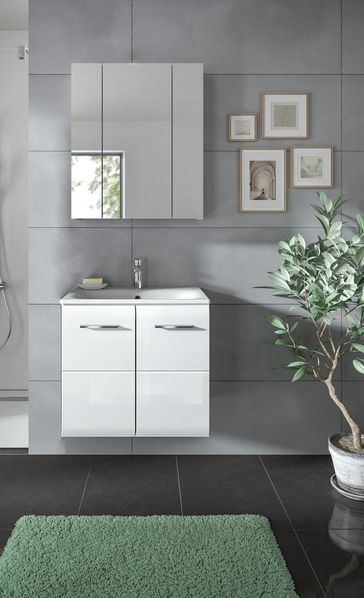 welltime Badezimmer-Set, (Set, 3-St), Florenz, Badkombination 3-tlg, Weiß Hochglanz, inkl. Waschbecken