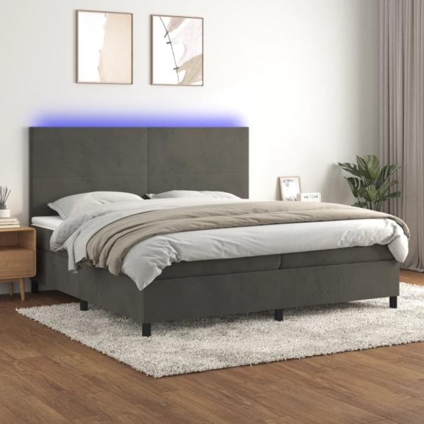 vidaXL Boxspringbett mit Matratze & LED Samt Dunkelgrau 200 x 200 cm, Härtegrad: H2 [3136024]