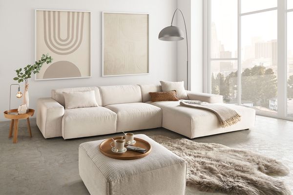 KAWOLA Sofa RANI Ecksofa Cord cremeweiß Recamiere rechts 71 x 189 x 299 cm