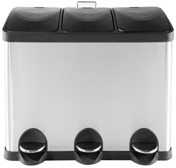 HTI-Living Mülleimer Mülltrenner 45 Liter Silber Schwarz, Mülleimer mit 3 Innenbehältern