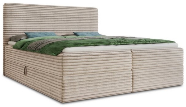 Boxspringbett Mollo mit 2 Bettkästen, Doppelbett mit Bonell-Matratze und Topper, Polsterbett in weichem Cordstoff, Bett, Bettgestell für Schlafzimmer (Beige (Tilia 03), 160 x 200 cm) Bild 4