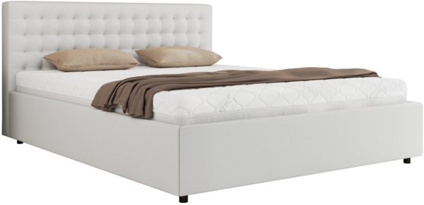 Polsterbett mit Holzlattenrost Doppelbett PAVO CLASSIC, hohe Kopfteil, Bettkasten mit Gasdruckfeder - 180x200 cm - Weiß Kunstleder Bild 5