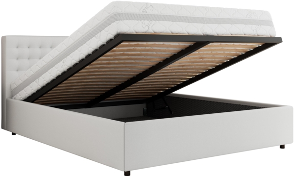Polsterbett mit Holzlattenrost Doppelbett PAVO CLASSIC, hohe Kopfteil, Bettkasten mit Gasdruckfeder - 180x200 cm - Weiß Kunstleder Bild 6