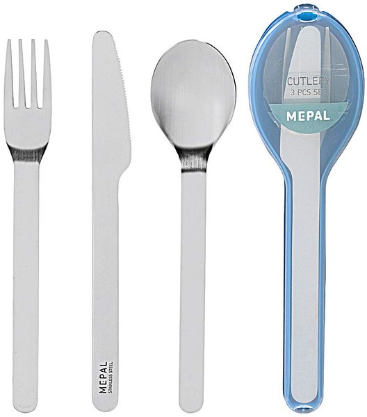 Mepal Rosti Besteck-Set Ellipse, Edelstahl/Polypropylen, 19,5 x 5,1 x 2,3 cm, 3-teilig, Aqua, 19.5 x 5.1 x 2.3 cm