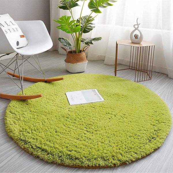 BlingBin Hochflor-Teppich Grasgrüner runder Teppich weicher Flor 120 cm Teppich Kinderzimmer, runden, Höhe: 35 mm, flauschige Matte mit rutschfester Gummi-Rückseite, maschinenwaschbar
