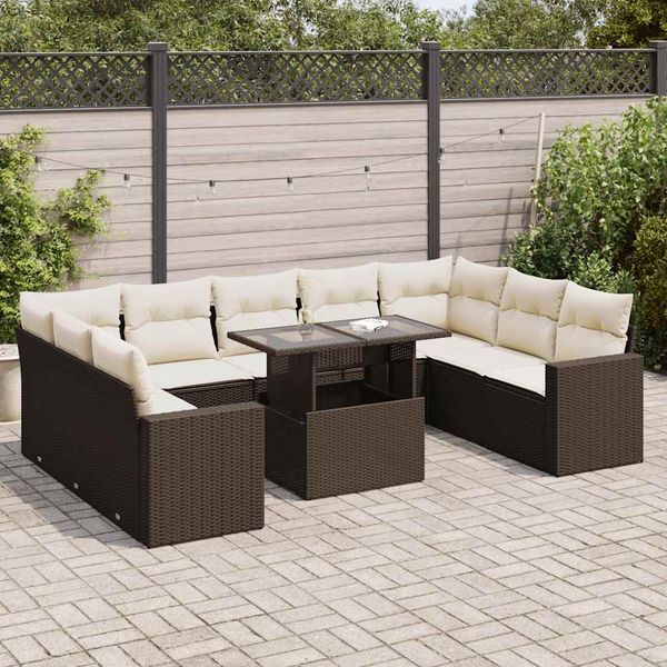 vidaXL 10-tlg. Garten-Sofagarnitur mit Kissen Braun Poly Rattan 3326384