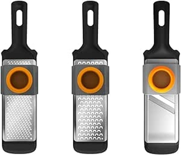 Fiskars Gemüsehobel und -reiben-Set, 3-teilig, Metall/Kunststoff, Functional Form, 1014414
