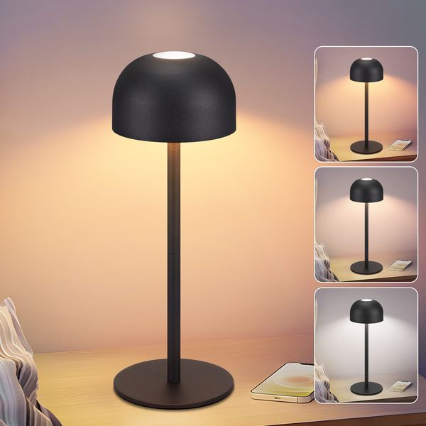 ZMH LED Tischlampe kabellos dimmbar - Höhenverstellbare Schreibtischlampe mit Touch (3000K/4500K/6000K), USB-C Schnellladung, IP44 wasserdicht für Homeoffice, Büro, Esszimmer | Modernes Design in Schwarz