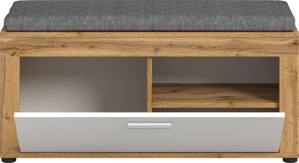 xonox. home Garderobe Jam X8BK6632 Sitzbank inkl. Sitzkissen Bank in Wotan Eiche Nb, weiß, ca. 100 x 44 x 35 cm Bild 3