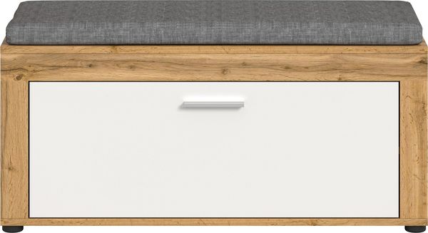 xonox. home Garderobe Jam X8BK6632 Sitzbank inkl. Sitzkissen Bank in Wotan Eiche Nb, weiß, ca. 100 x 44 x 35 cm Bild 2