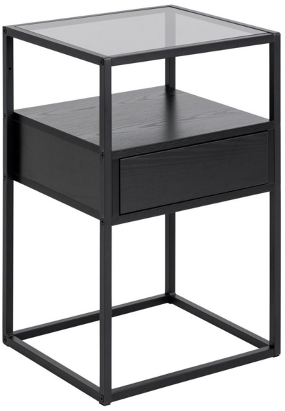 Nachttisch >Randolf< in Grau, Glas, MDF, Stahl - 40x60x35cm (BxHxT)