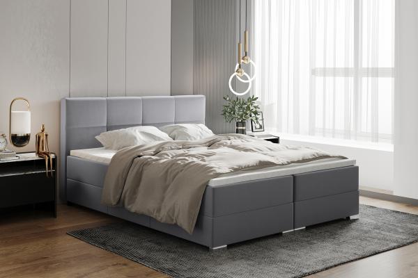 MEBLINI Boxspringbett ELIZABETH 180x200 cm mit Bettkasten – H3B/Grau Samt Polsterbett - Doppelbett mit Topper & Bonellfederkern-Matratze